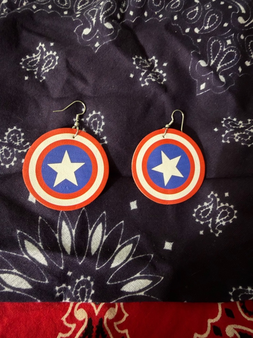Captain Shield Star Dangle Earrings — Red, White & Blue